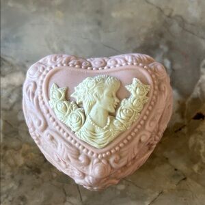 Pink Heart-Shaped Decorative heart shaped jewelry holder.